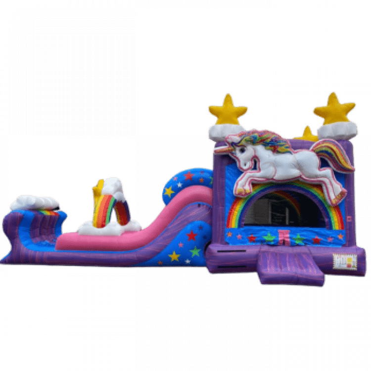 Rainbow Unicorn wet/dry inflatable combo from the Perfected Parties catalog